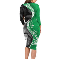 New Zealand Aotearoa Long Sleeve Bodycon Dress Kiwi Fern Maori Pattern Green Version LT05 - Polynesian Pride