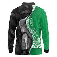 New Zealand Aotearoa Long Sleeve Polo Shirt Kiwi Fern Maori Pattern Green Version LT05 - Polynesian Pride