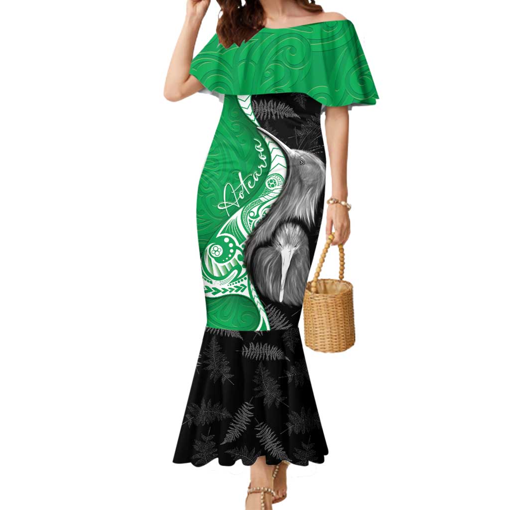 New Zealand Aotearoa Mermaid Dress Kiwi Fern Maori Pattern Green Version LT05 Women Green - Polynesian Pride
