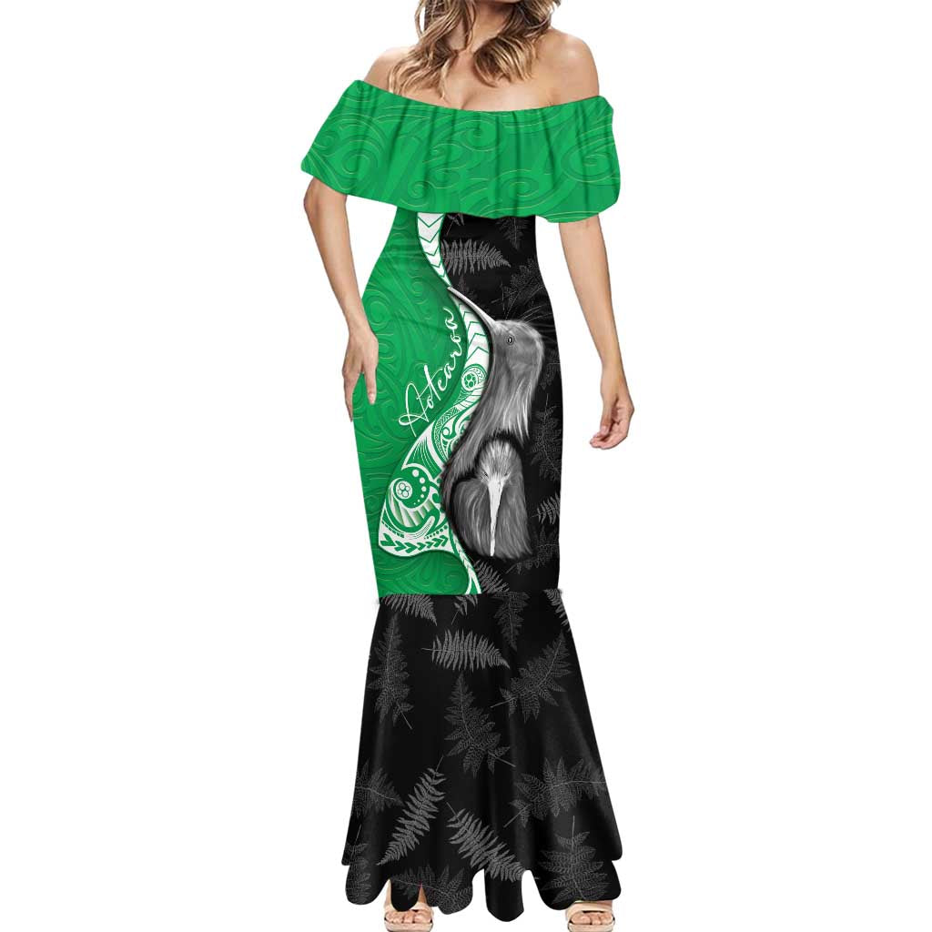 New Zealand Aotearoa Mermaid Dress Kiwi Fern Maori Pattern Green Version LT05 - Polynesian Pride