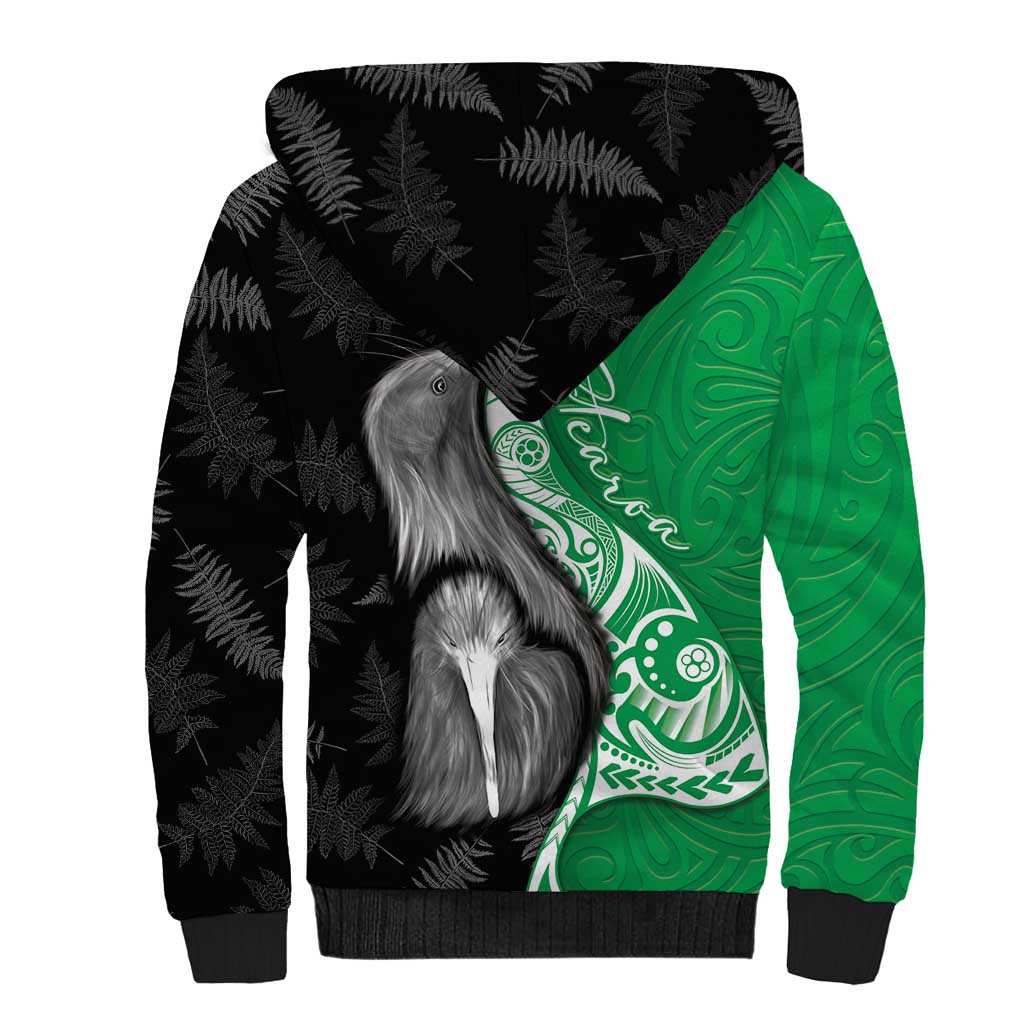 New Zealand Aotearoa Sherpa Hoodie Kiwi Fern Maori Pattern Green Version LT05 - Polynesian Pride