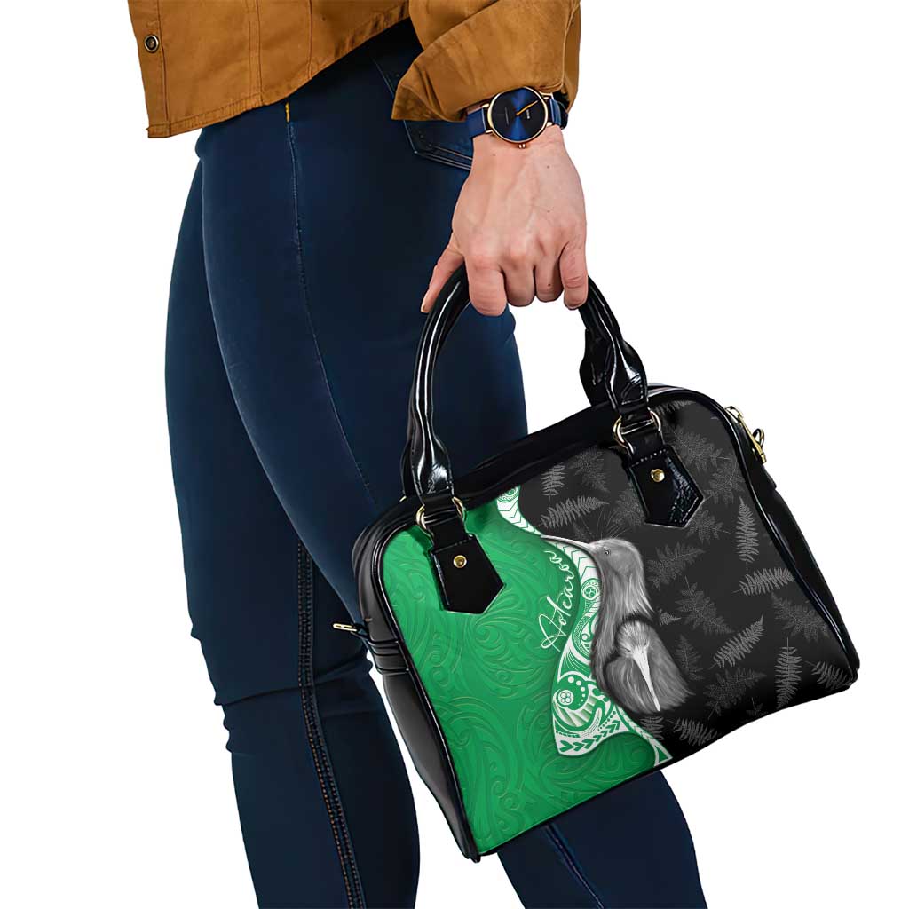 New Zealand Aotearoa Shoulder Handbag Kiwi Fern Maori Pattern Green Version