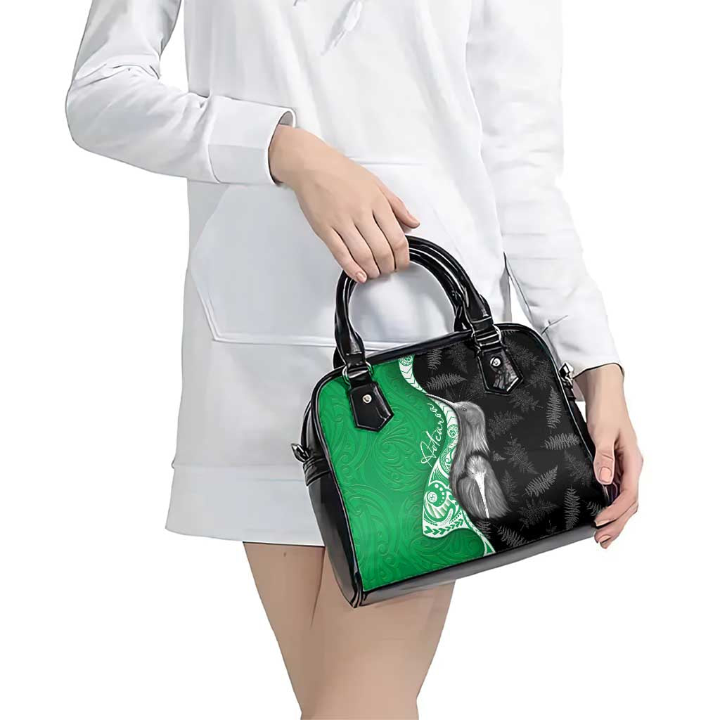 New Zealand Aotearoa Shoulder Handbag Kiwi Fern Maori Pattern Green Version