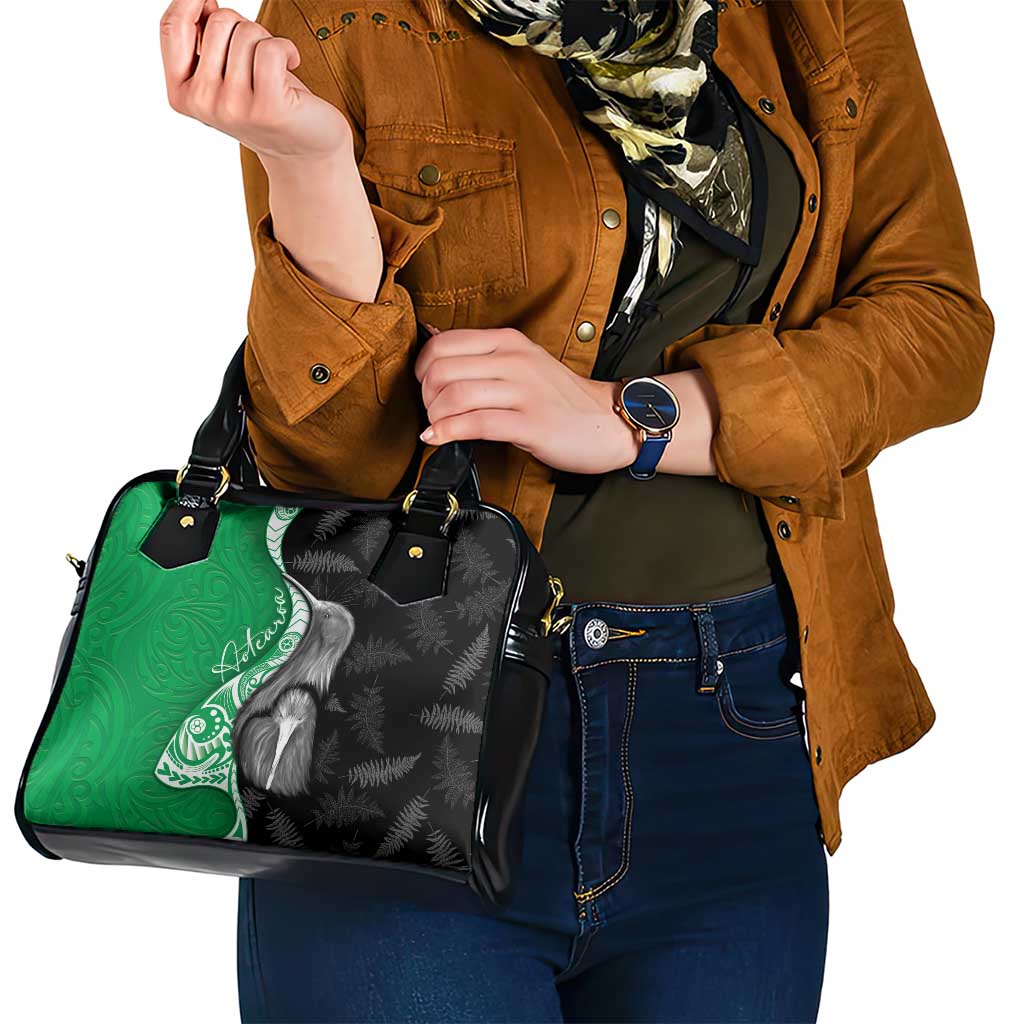 New Zealand Aotearoa Shoulder Handbag Kiwi Fern Maori Pattern Green Version