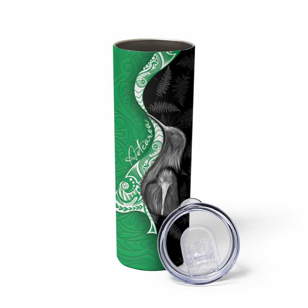 New Zealand Aotearoa Skinny Tumbler Kiwi Fern Maori Pattern Green Version LT05 - Polynesian Pride