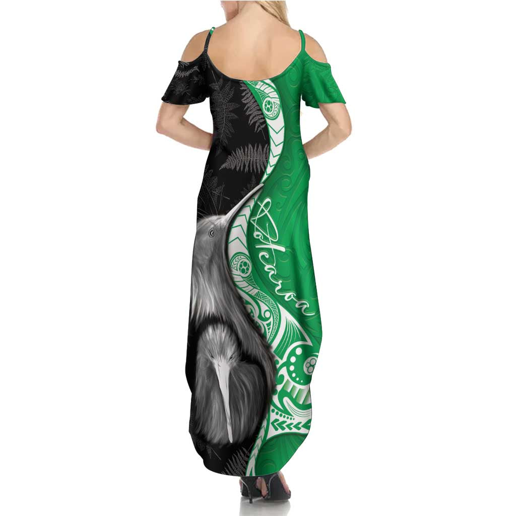 New Zealand Aotearoa Summer Maxi Dress Kiwi Fern Maori Pattern Green Version