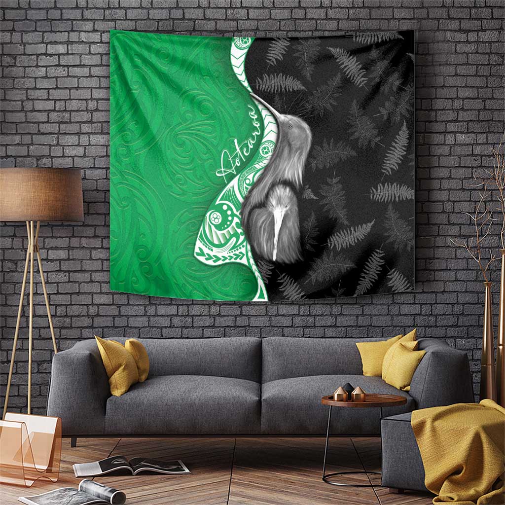 New Zealand Aotearoa Tapestry Kiwi Fern Maori Pattern Green Version