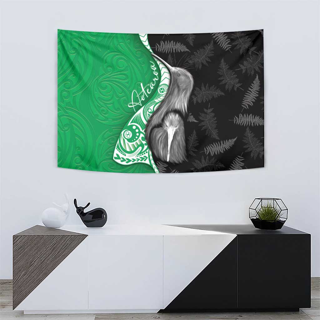 New Zealand Aotearoa Tapestry Kiwi Fern Maori Pattern Green Version