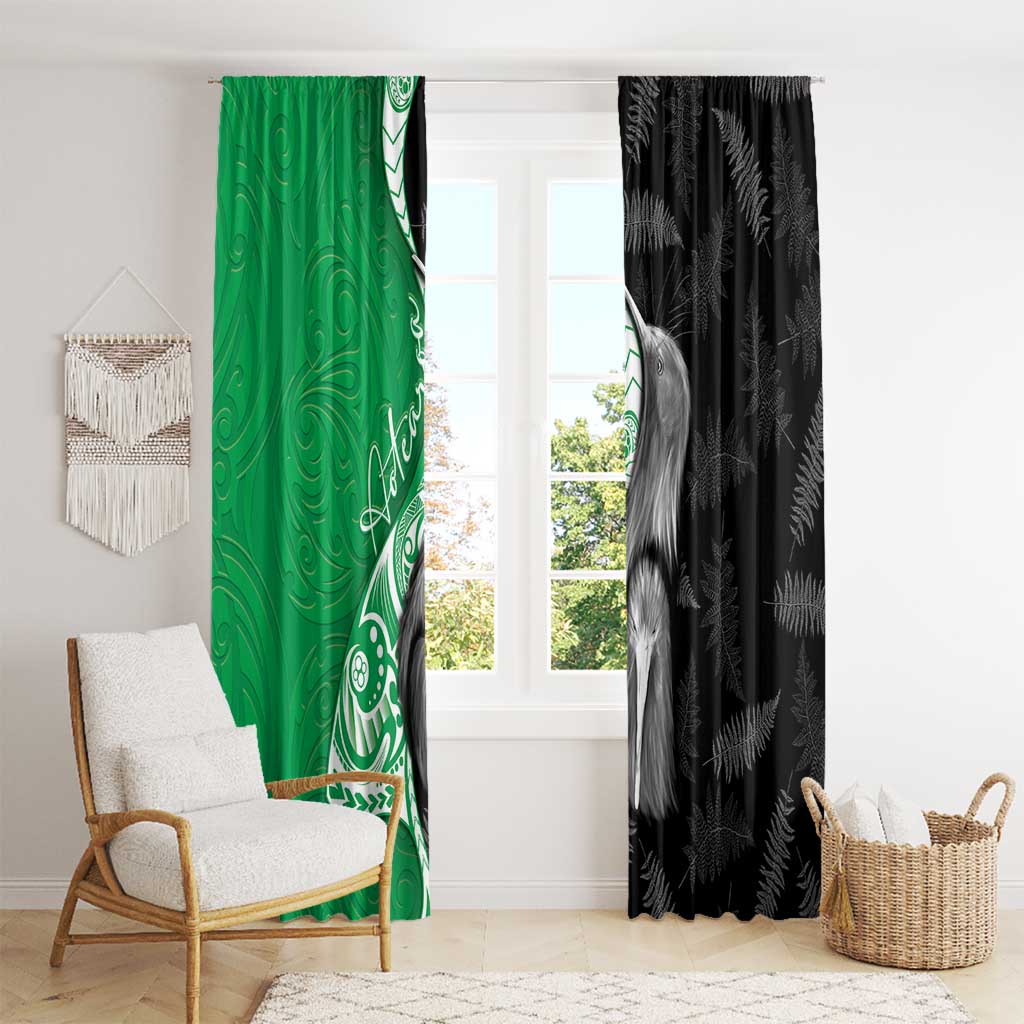 New Zealand Aotearoa Window Curtain Kiwi Fern Maori Pattern Green Version