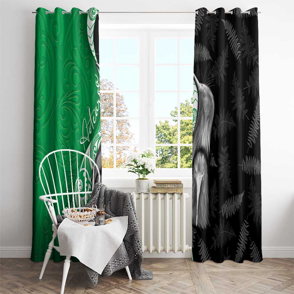 New Zealand Aotearoa Window Curtain Kiwi Fern Maori Pattern Green Version