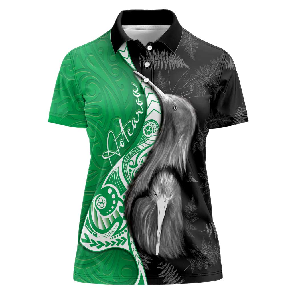 New Zealand Aotearoa Women Polo Shirt Kiwi Fern Maori Pattern Green Version LT05 Female Green - Polynesian Pride