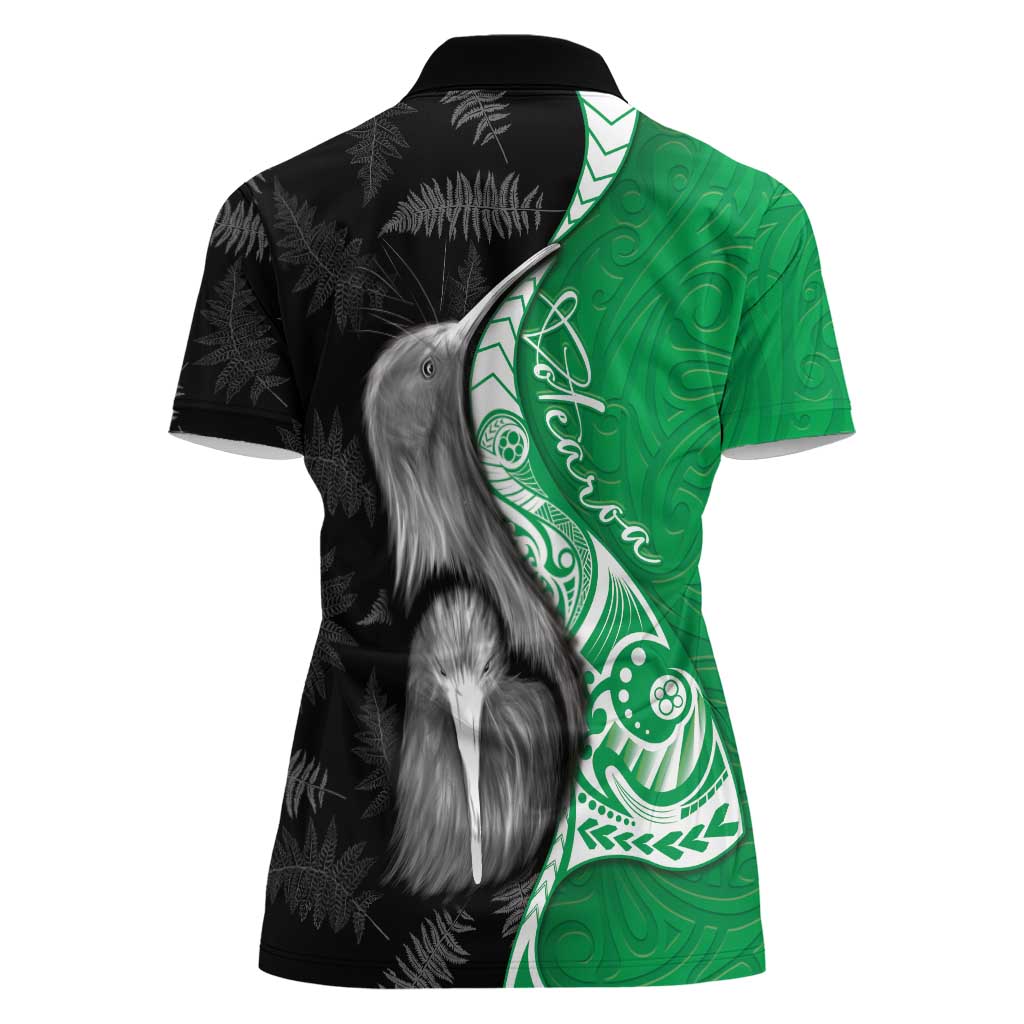 New Zealand Aotearoa Women Polo Shirt Kiwi Fern Maori Pattern Green Version LT05 - Polynesian Pride