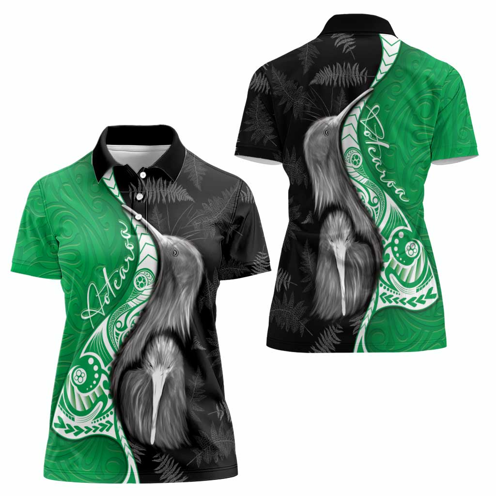 New Zealand Aotearoa Women Polo Shirt Kiwi Fern Maori Pattern Green Version LT05 - Polynesian Pride