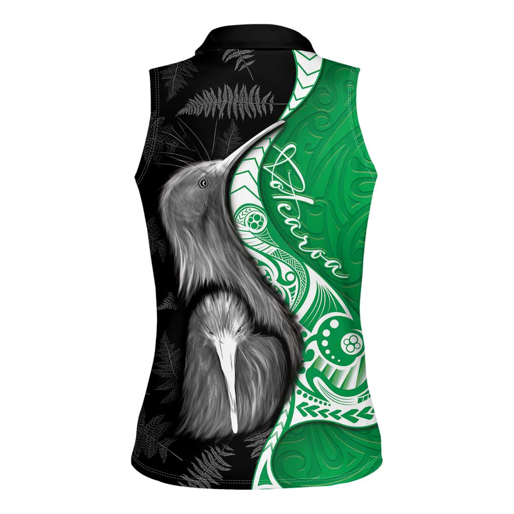 New Zealand Aotearoa Women Sleeveless Polo Shirt Kiwi Fern Maori Pattern Green Version LT05 - Polynesian Pride