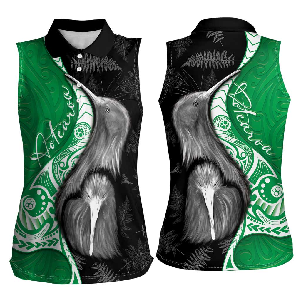 New Zealand Aotearoa Women Sleeveless Polo Shirt Kiwi Fern Maori Pattern Green Version LT05 - Polynesian Pride