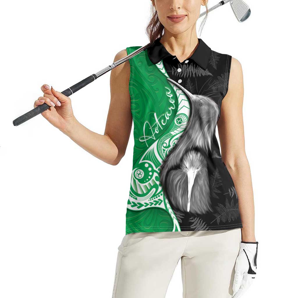 New Zealand Aotearoa Women Sleeveless Polo Shirt Kiwi Fern Maori Pattern Green Version LT05 - Polynesian Pride