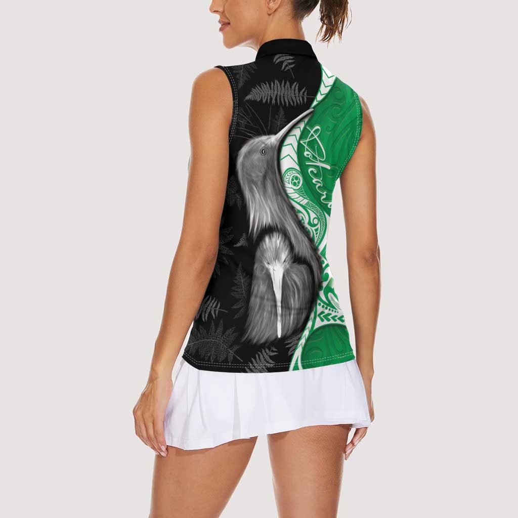 New Zealand Aotearoa Women Sleeveless Polo Shirt Kiwi Fern Maori Pattern Green Version LT05 - Polynesian Pride