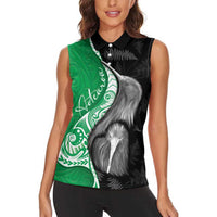 New Zealand Aotearoa Women Sleeveless Polo Shirt Kiwi Fern Maori Pattern Green Version LT05 - Polynesian Pride