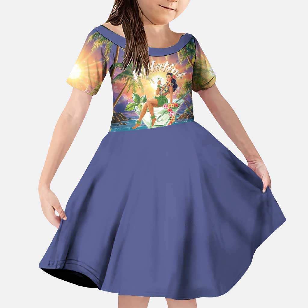 Aloha Hawaii Family Matching Long Sleeve Bodycon Dress and Hawaiian Shirt Hula Martini Tropical Vibes LT05 Daughter's Dress Colorful - Polynesian Pride