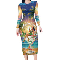 Aloha Hawaii Family Matching Long Sleeve Bodycon Dress and Hawaiian Shirt Hula Martini Tropical Vibes LT05 Mom's Dress Colorful - Polynesian Pride