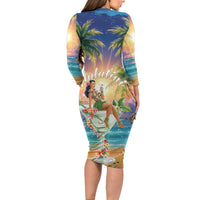 Aloha Hawaii Family Matching Long Sleeve Bodycon Dress and Hawaiian Shirt Hula Martini Tropical Vibes LT05 - Polynesian Pride