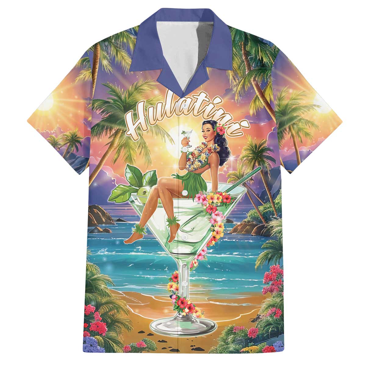 Aloha Hawaii Family Matching Off The Shoulder Long Sleeve Dress and Hawaiian Shirt Hula Martini Tropical Vibes - Polynesian Pride