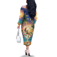 Aloha Hawaii Family Matching Off The Shoulder Long Sleeve Dress and Hawaiian Shirt Hula Martini Tropical Vibes - Polynesian Pride