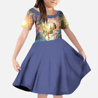 Aloha Hawaii Family Matching Off Shoulder Maxi Dress and Hawaiian Shirt Hula Martini Tropical Vibes LT05 Daughter's Dress Colorful - Polynesian Pride