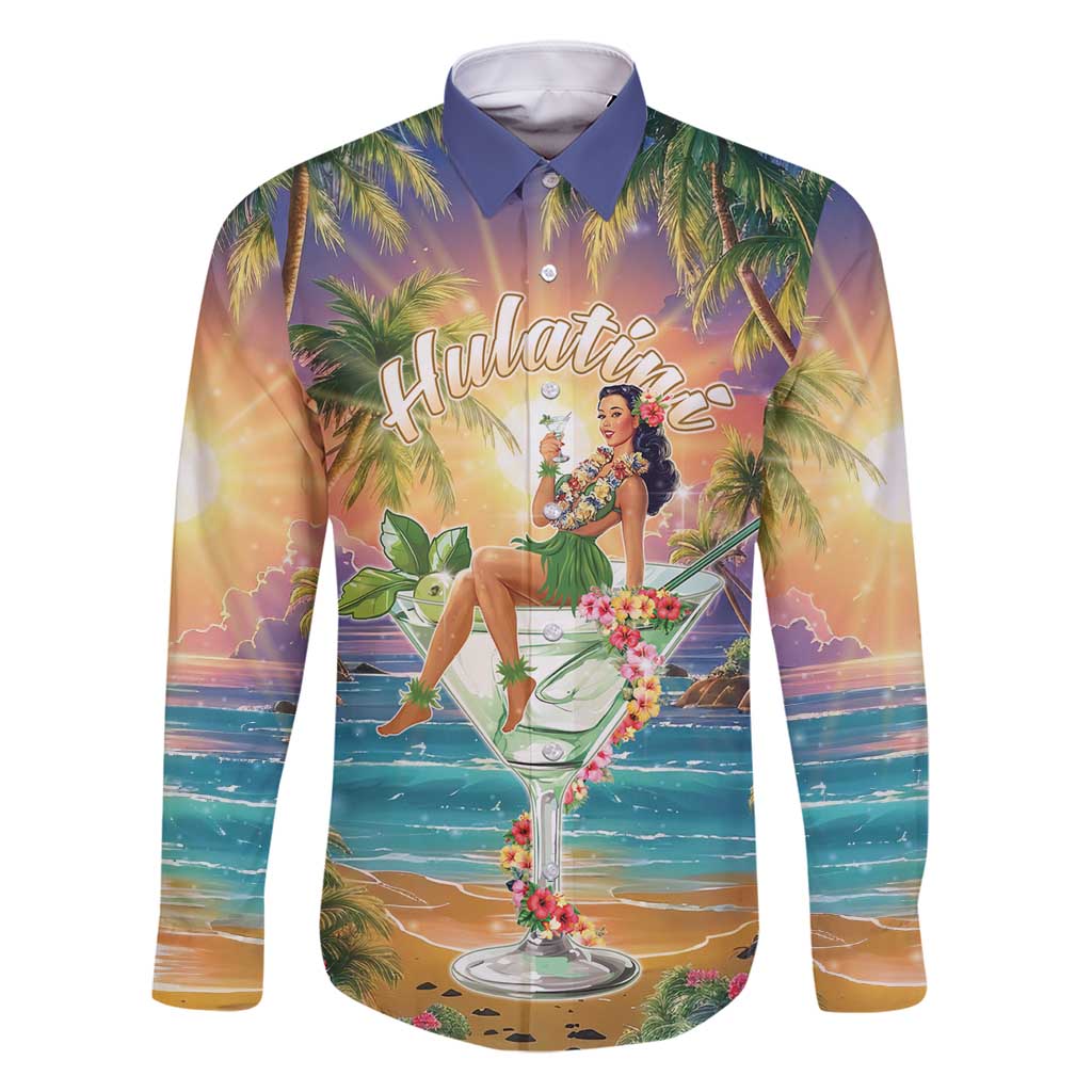 Aloha Hawaii Family Matching Off Shoulder Maxi Dress and Hawaiian Shirt Hula Martini Tropical Vibes LT05 Dad's Shirt - Long Sleeve Colorful - Polynesian Pride