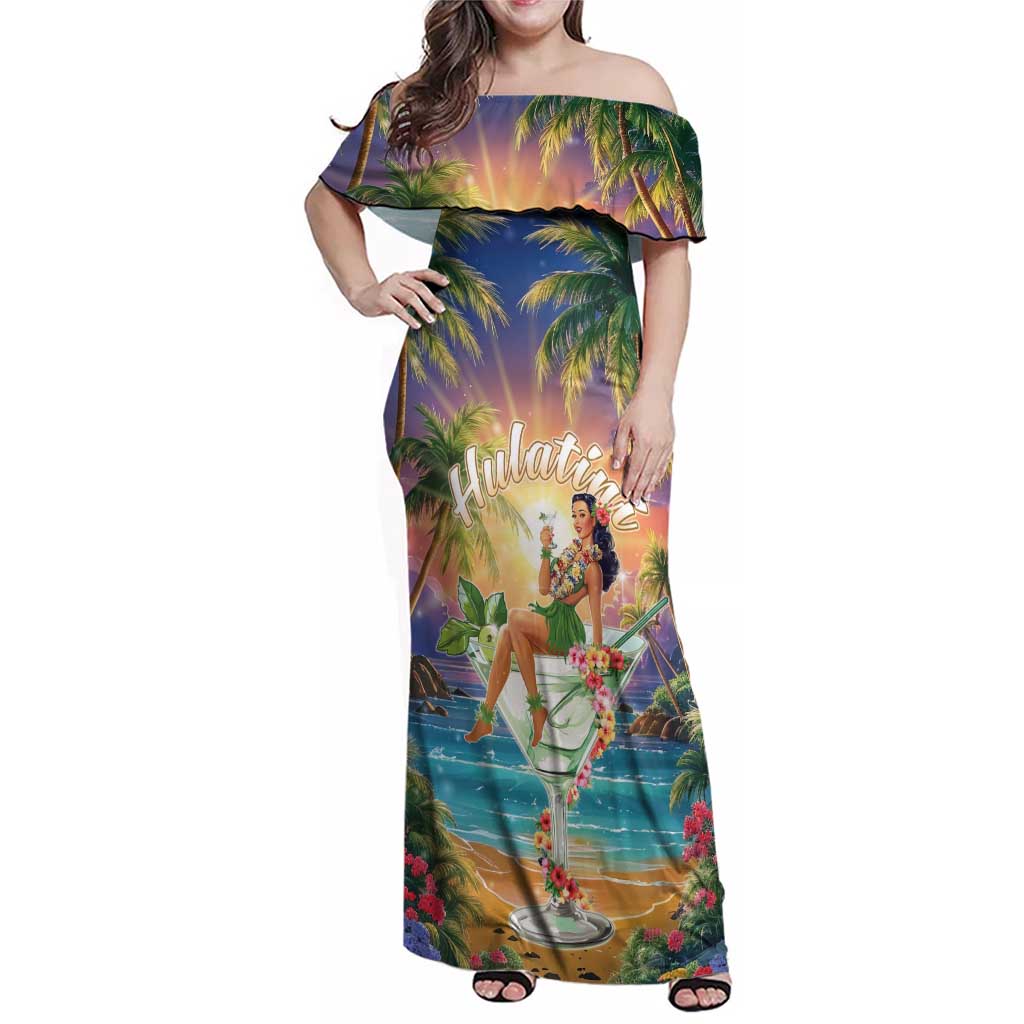 Aloha Hawaii Family Matching Off Shoulder Maxi Dress and Hawaiian Shirt Hula Martini Tropical Vibes LT05 Mom's Dress Colorful - Polynesian Pride