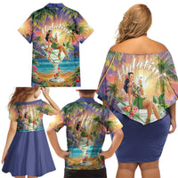 Aloha Hawaii Family Matching Off Shoulder Short Dress and Hawaiian Shirt Hula Martini Tropical Vibes LT05 - Polynesian Pride