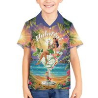 Aloha Hawaii Family Matching Off Shoulder Short Dress and Hawaiian Shirt Hula Martini Tropical Vibes LT05 Son's Shirt Colorful - Polynesian Pride