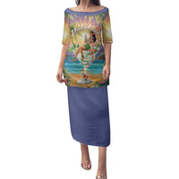 Aloha Hawaii Family Matching Puletasi and Hawaiian Shirt Hula Martini Tropical Vibes LT05 Mom's Dress Colorful - Polynesian Pride
