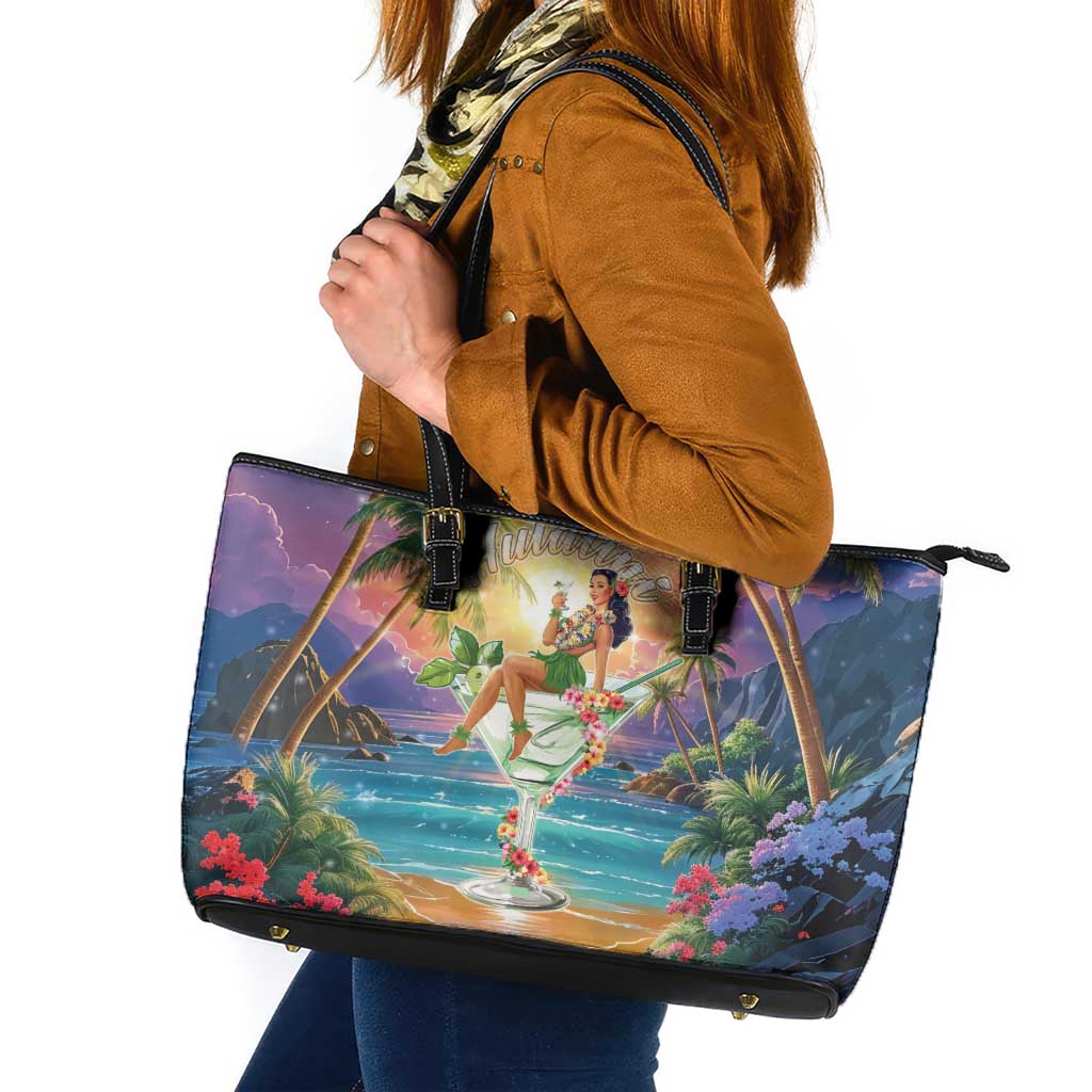 Aloha Hawaii Leather Tote Bag Hula Martini Tropical Vibes - Polynesian Pride