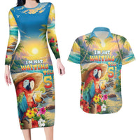 Hawaii Parrot Couples Matching Long Sleeve Bodycon Dress and Hawaiian Shirt Im Not Waiting Till 5 Oclock LT05 Colorful - Polynesian Pride
