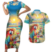 Hawaii Parrot Couples Matching Short Sleeve Bodycon Dress and Hawaiian Shirt Im Not Waiting Till 5 Oclock LT05 Colorful - Polynesian Pride