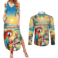 Hawaii Parrot Couples Matching Summer Maxi Dress and Long Sleeve Button Shirt Im Not Waiting Till 5 Oclock