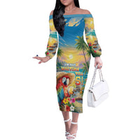 Hawaii Parrot Family Matching Off The Shoulder Long Sleeve Dress and Hawaiian Shirt Im Not Waiting Till 5 Oclock LT05 Mom's Dress Colorful - Polynesian Pride