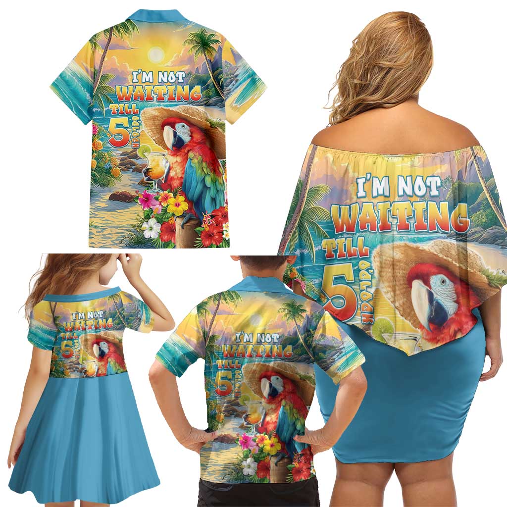 Hawaii Parrot Family Matching Off Shoulder Short Dress and Hawaiian Shirt Im Not Waiting Till 5 Oclock LT05 - Polynesian Pride