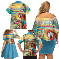 Hawaii Parrot Family Matching Off Shoulder Short Dress and Hawaiian Shirt Im Not Waiting Till 5 Oclock LT05 - Polynesian Pride
