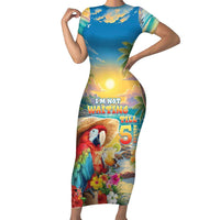 Hawaii Parrot Short Sleeve Bodycon Dress Im Not Waiting Till 5 Oclock