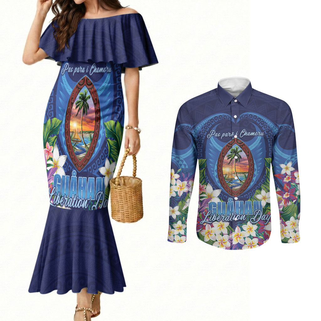 Guam Liberation Day Couples Matching Mermaid Dress and Long Sleeve Button Shirt Pas Para I Chamoru