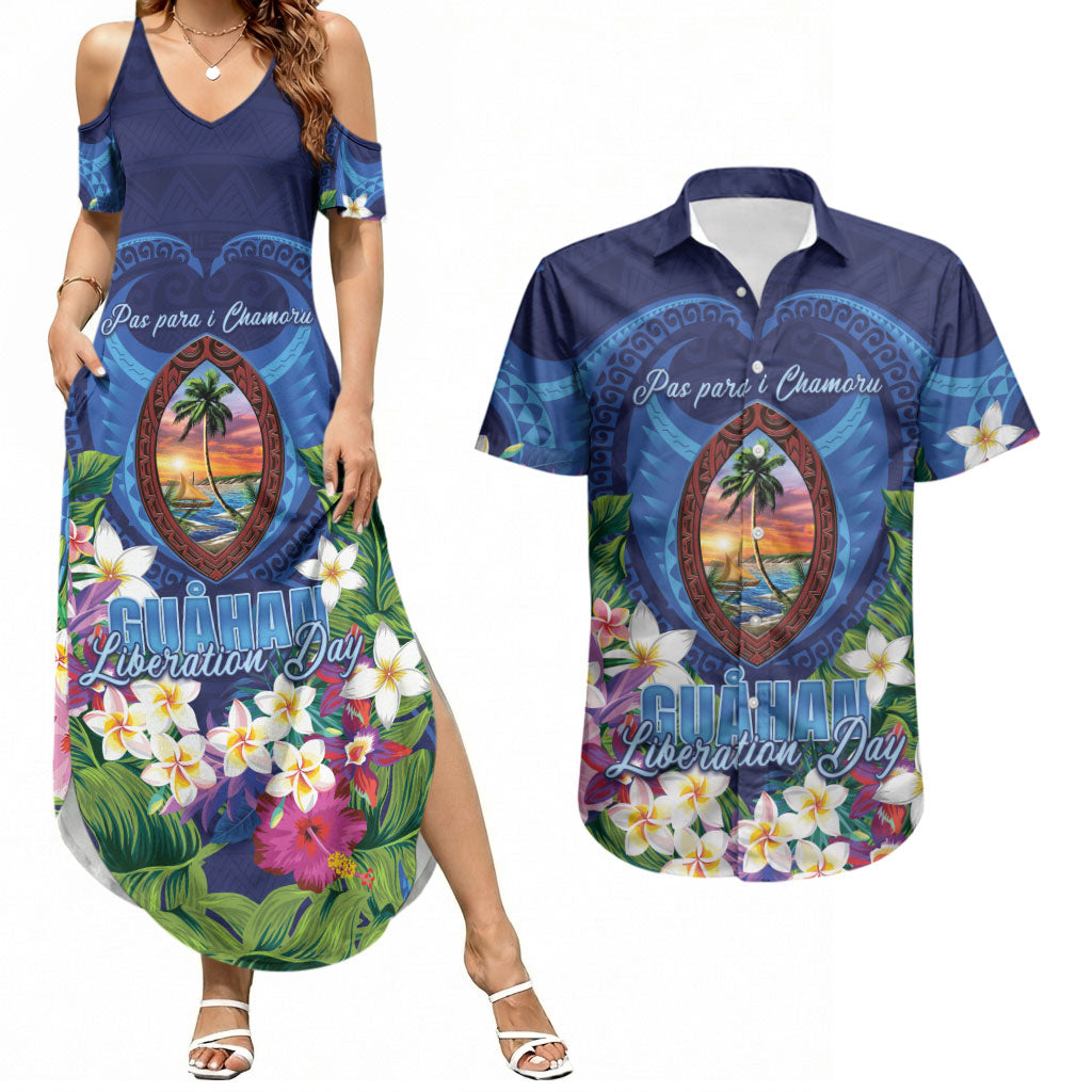 Guam Liberation Day Couples Matching Summer Maxi Dress and Hawaiian Shirt Pas Para I Chamoru