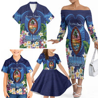 Guam Liberation Day Family Matching Off The Shoulder Long Sleeve Dress and Hawaiian Shirt Pas Para I Chamoru