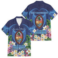 Guam Liberation Day Family Matching Off Shoulder Short Dress and Hawaiian Shirt Pas Para I Chamoru