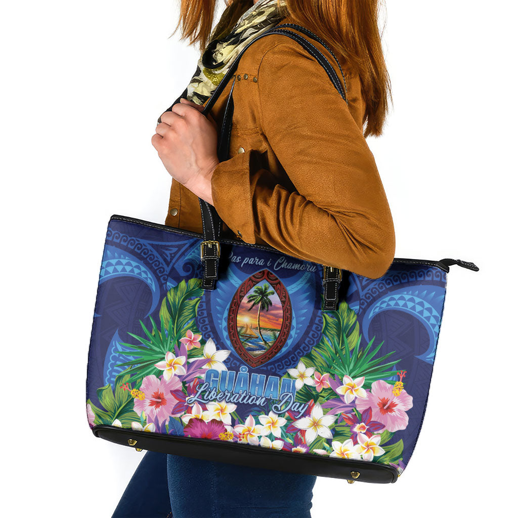 Guam Liberation Day Leather Tote Bag Pas Para I Chamoru LT05 Navy - Polynesian Pride