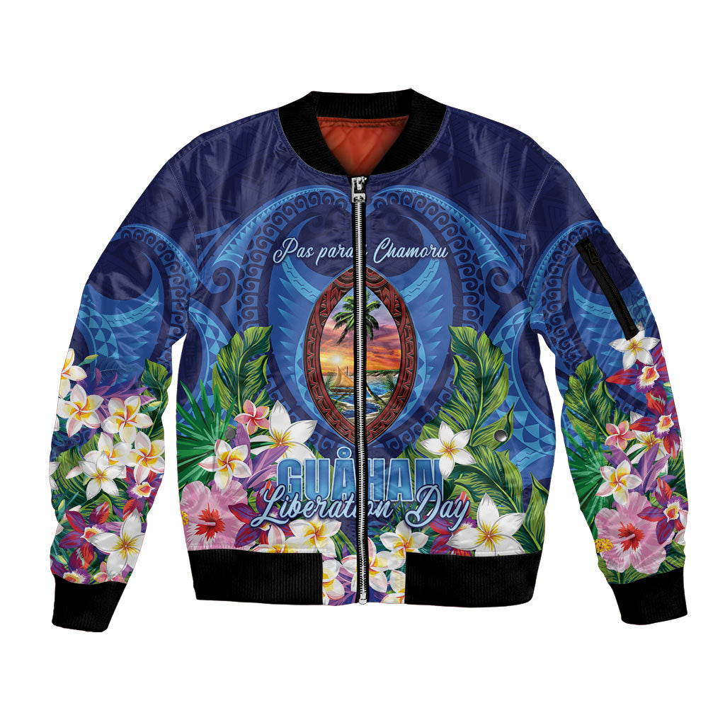 Guam Liberation Day Sleeve Zip Bomber Jacket Pas Para I Chamoru LT05 Unisex Navy - Polynesian Pride