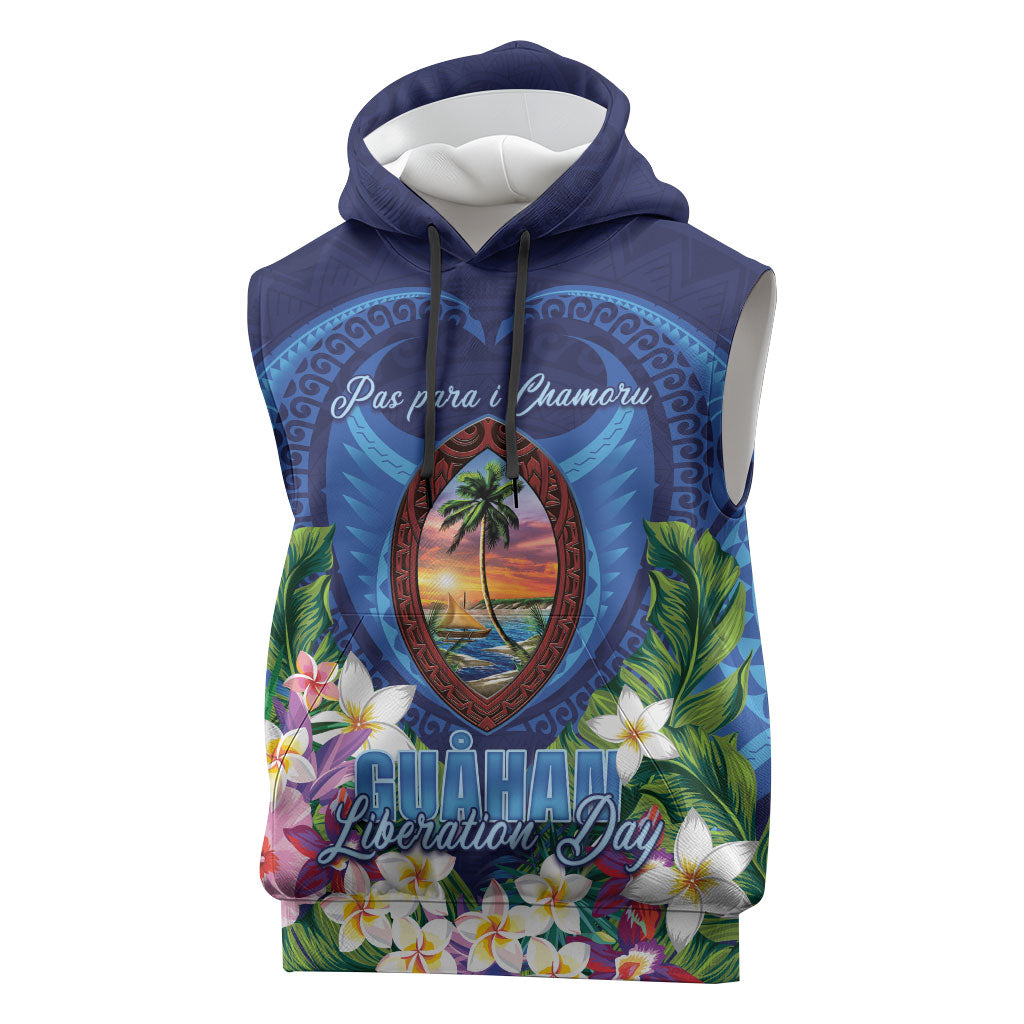 Guam Liberation Day Sleeveless Hoodie Pas Para I Chamoru LT05 Navy - Polynesian Pride