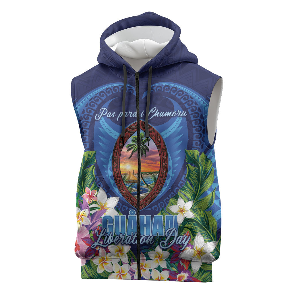 Guam Liberation Day Sleeveless Zip Hoodie Pas Para I Chamoru LT05 Navy - Polynesian Pride