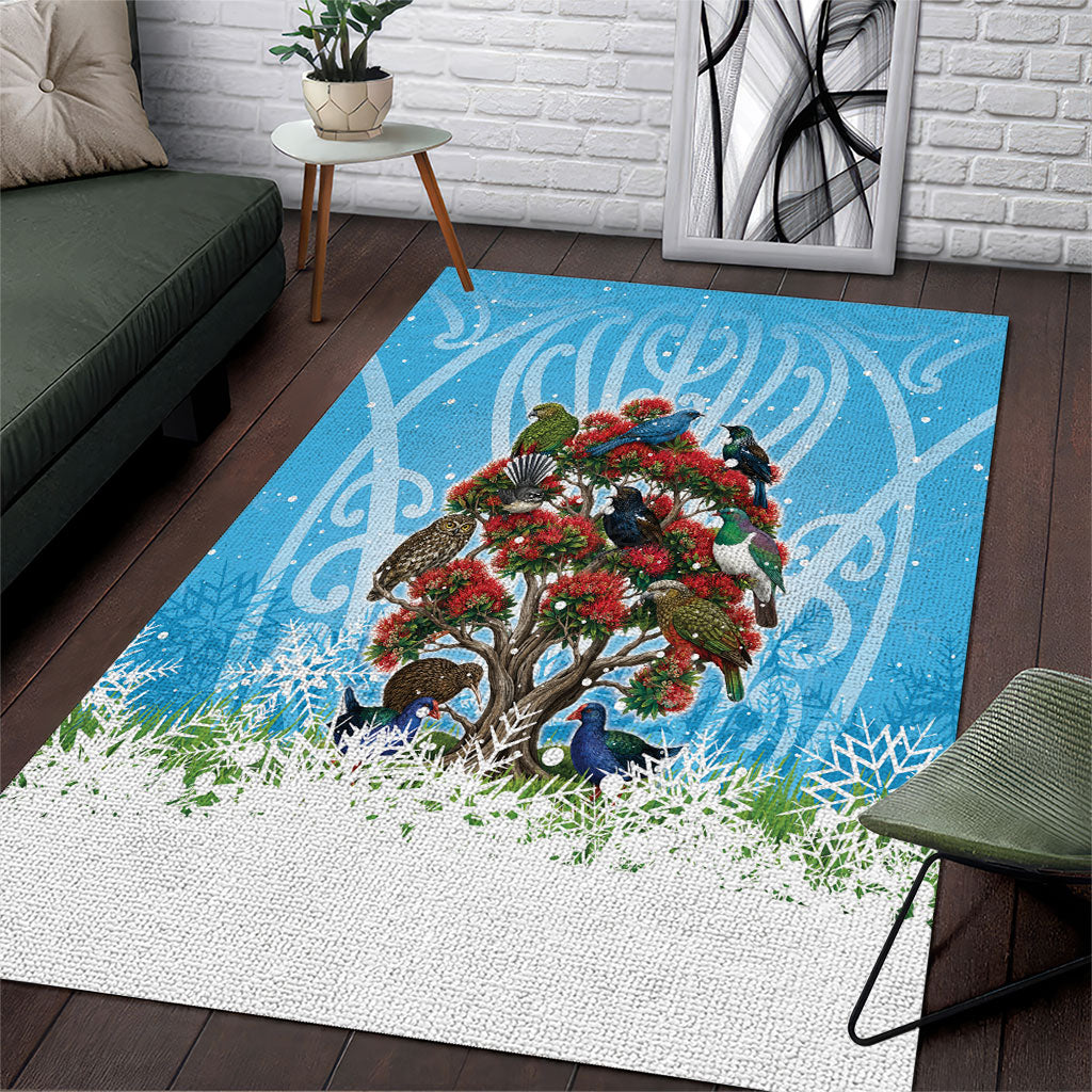 New Zealand Birds Christmas Area Rug Pohutukawa Xmas Tree LT05 Blue - Polynesian Pride